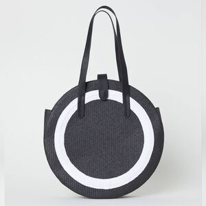 H&M black white round straw shoulder bag